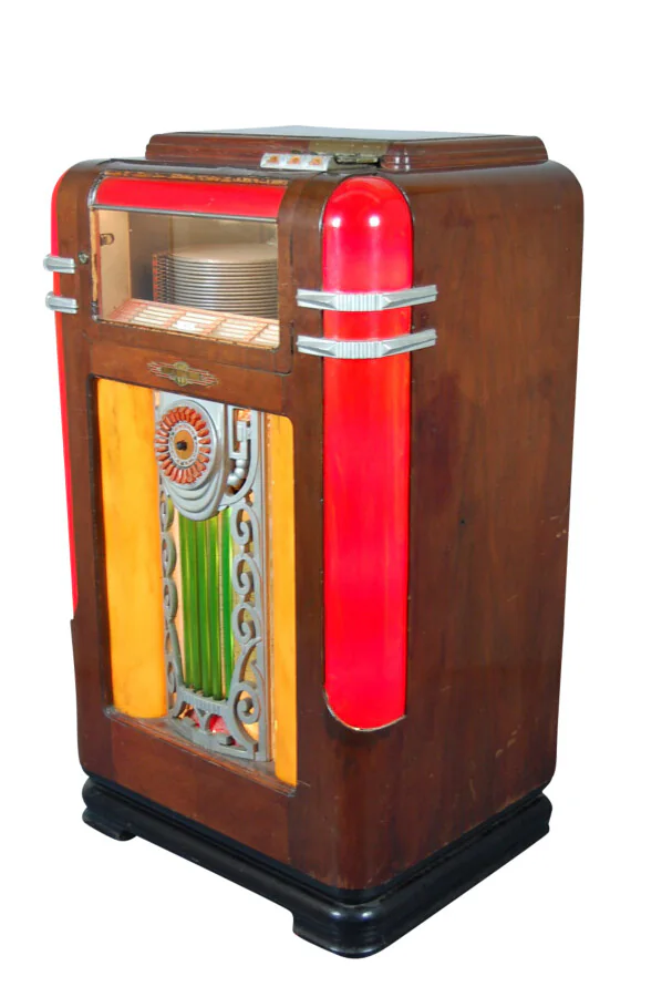 jukebox-wurlitzer-model-600-art-deco-1939-78-tours-catalin Jukebox Wurlitzer Modèle 600 - Art Déco - 24 Sélections 78 Tours (1939) – Image 1